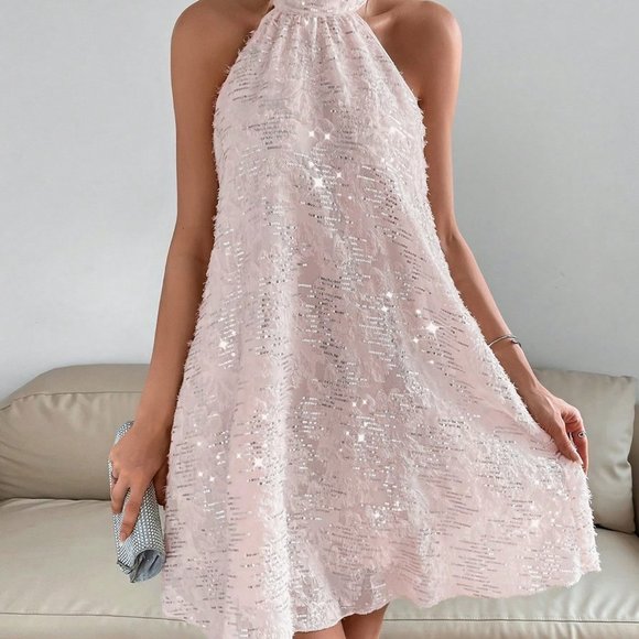 Blush Chic Sequin Halter Dress - Picture 5 of 5